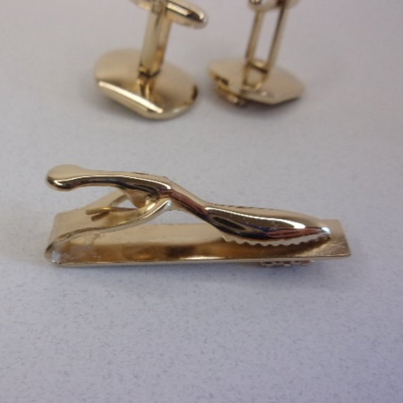 Vintage Boxed Cuff Links Tie Clasp Set Yellow Stones - Picture 5 of 9